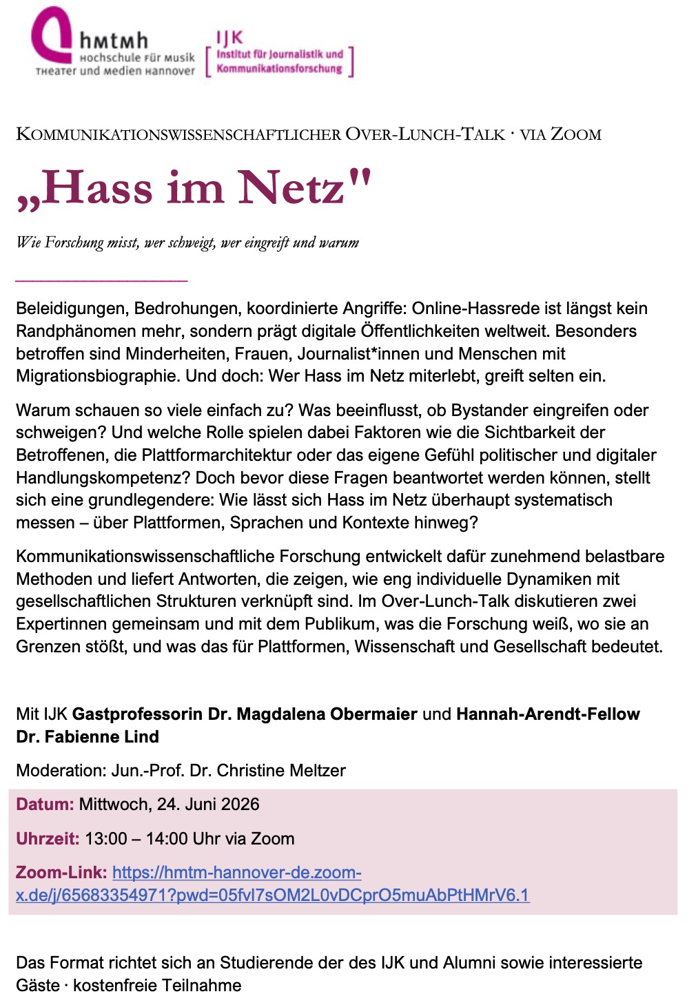 Flyer zur Veranstaltung Hass im Netz